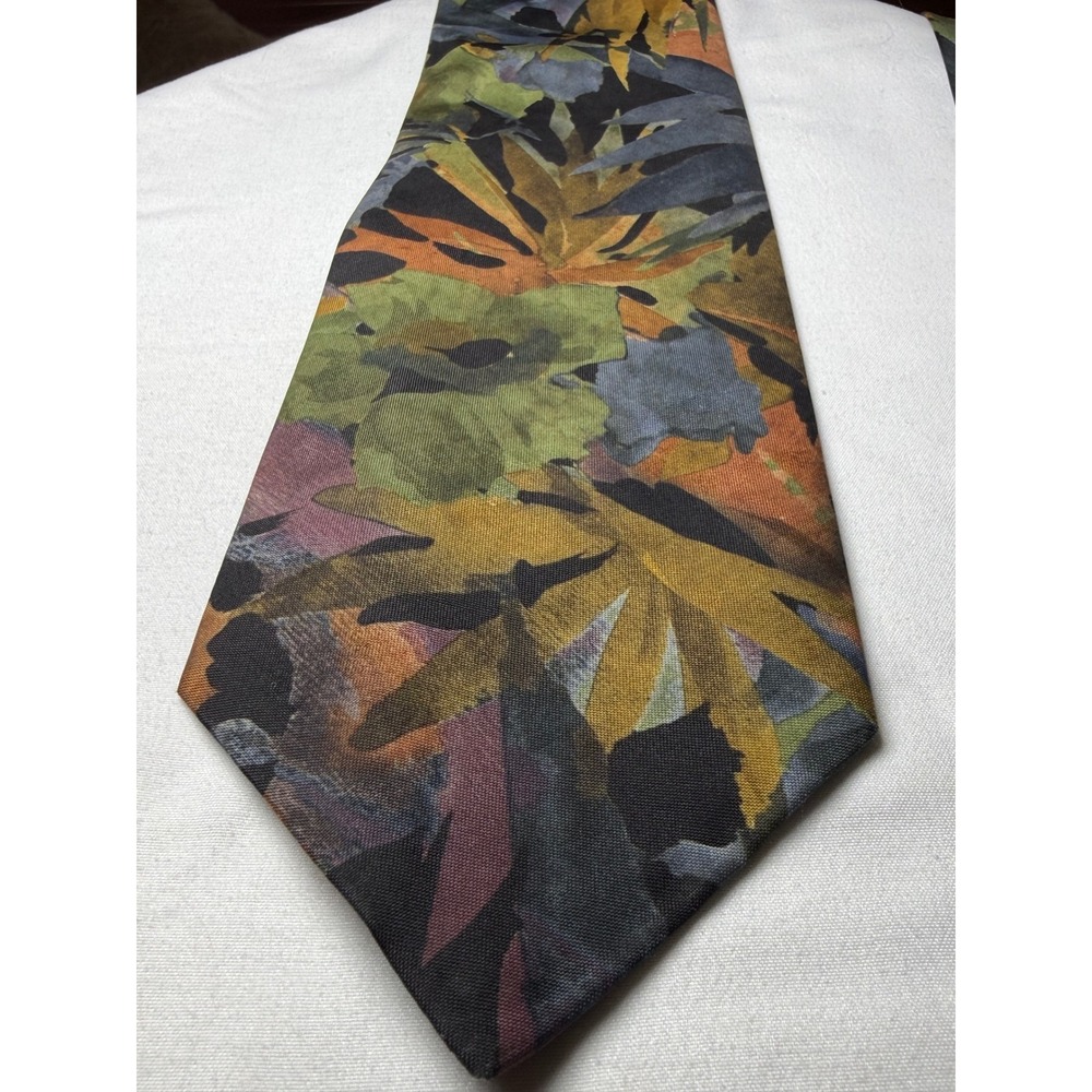 Abstract Floral Leaf Print Silk Blend Necktie Men's‎ Fashion Accessory